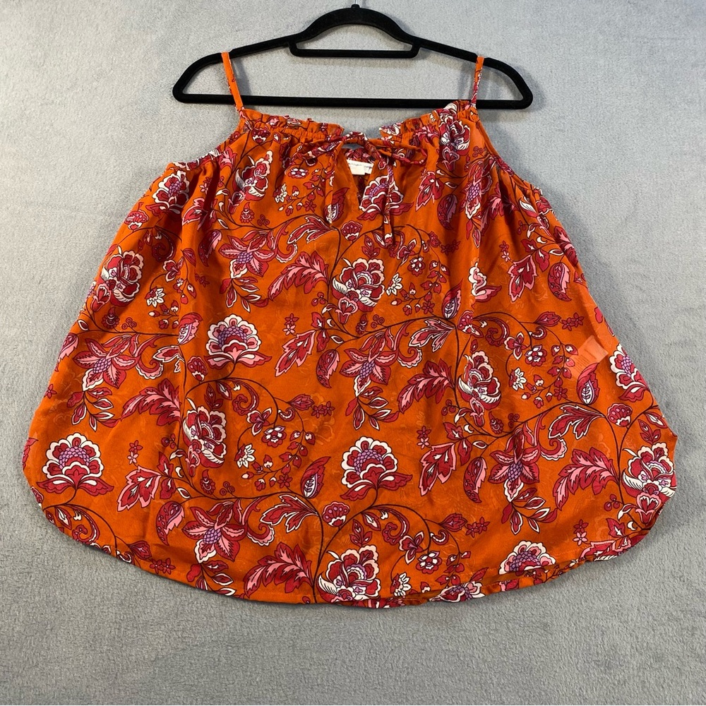 Beachlunchlounge Women’s Orange & Red Floral Straps Top, Relaxed Fit, size XS